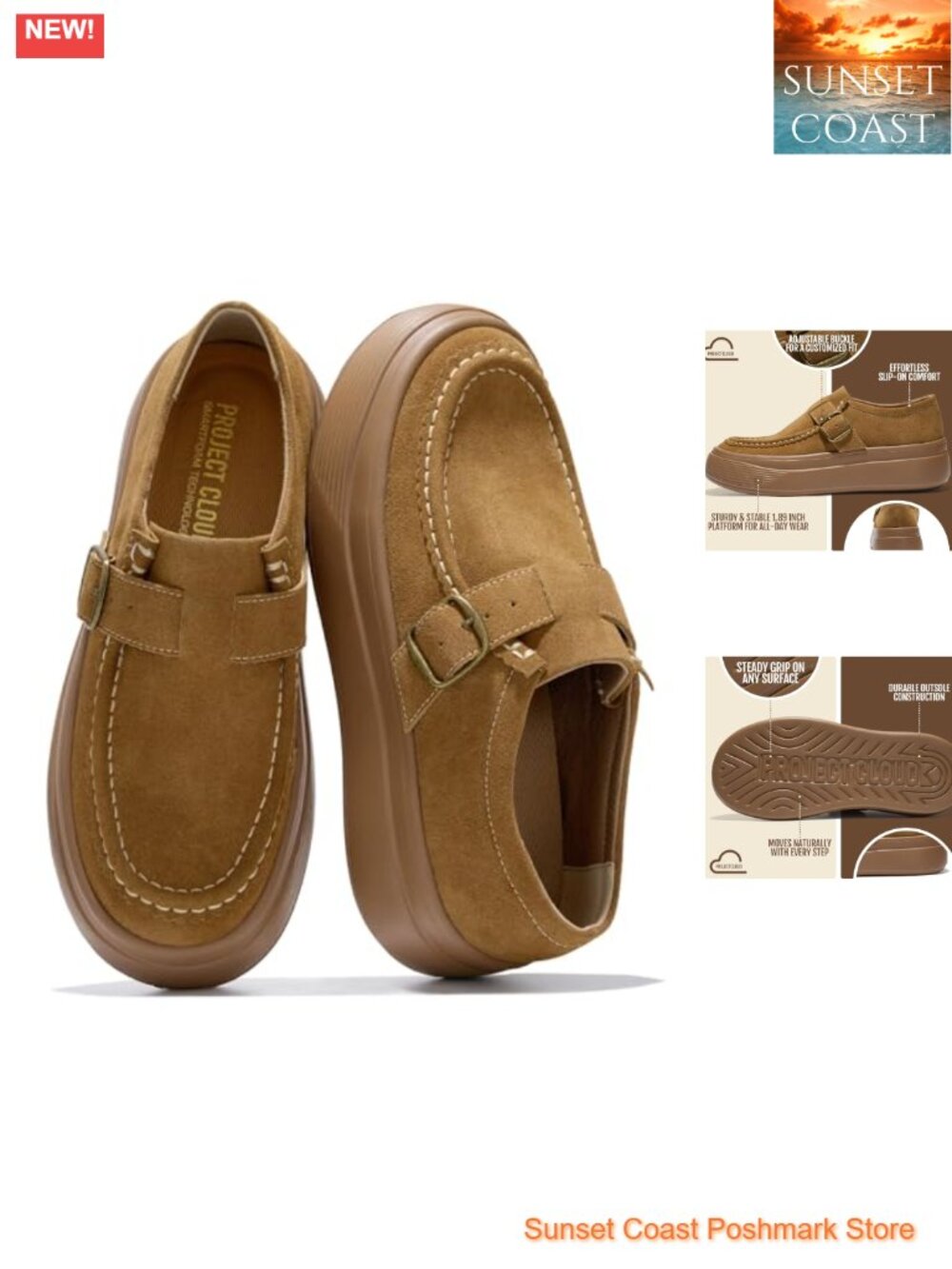Genuine Suede Platform Loafers for Women Chunky Comfortable Non-Slip